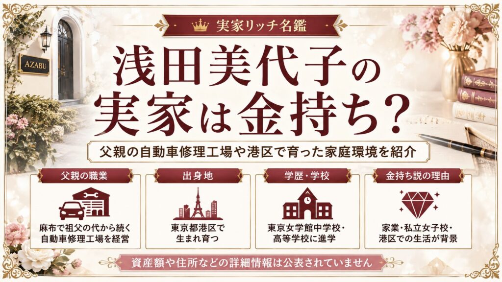 浅田美代子の実家は金持ち？父親の自動車修理工場や港区で育った家庭環境を紹介の記事のアイキャッチ画像