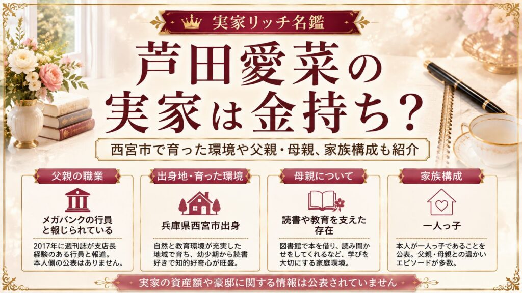 芦田愛菜の実家は金持ち？西宮市で育った環境や父親・母親、家族構成も紹介の記事のアイキャッチ画像