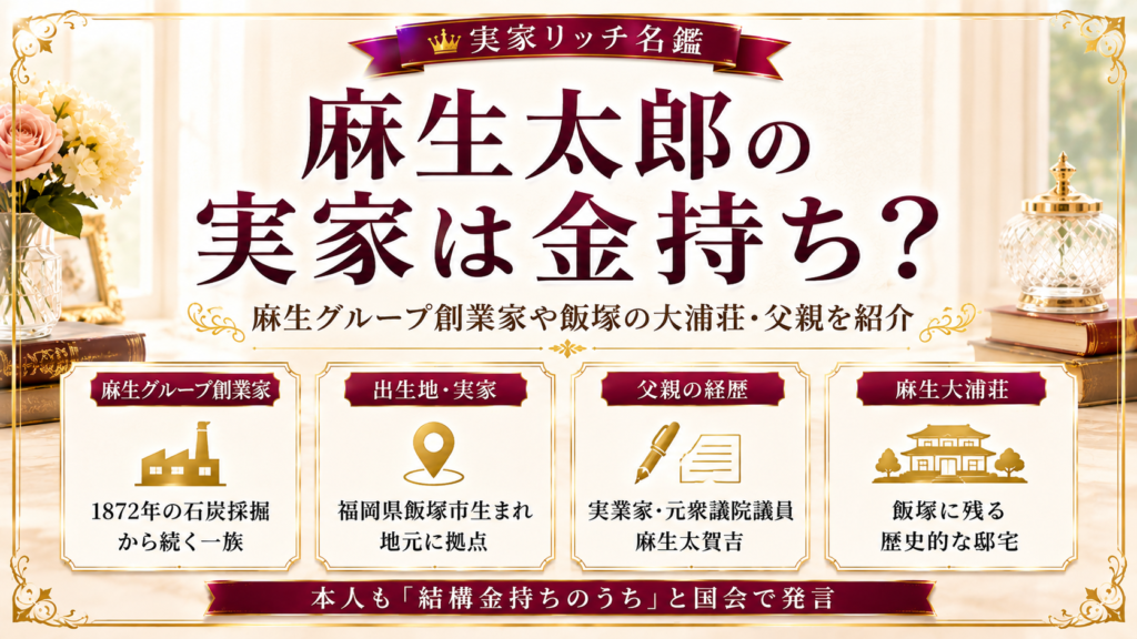 麻生太郎の実家は金持ち？麻生グループ創業家や飯塚の大浦荘・父親を紹介の記事のアイキャッチ画像