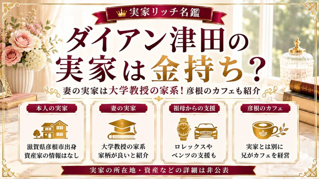 ダイアン津田の実家は金持ち？妻の実家は大学教授の家系！彦根のカフェも紹介の記事のアイキャッチ画像