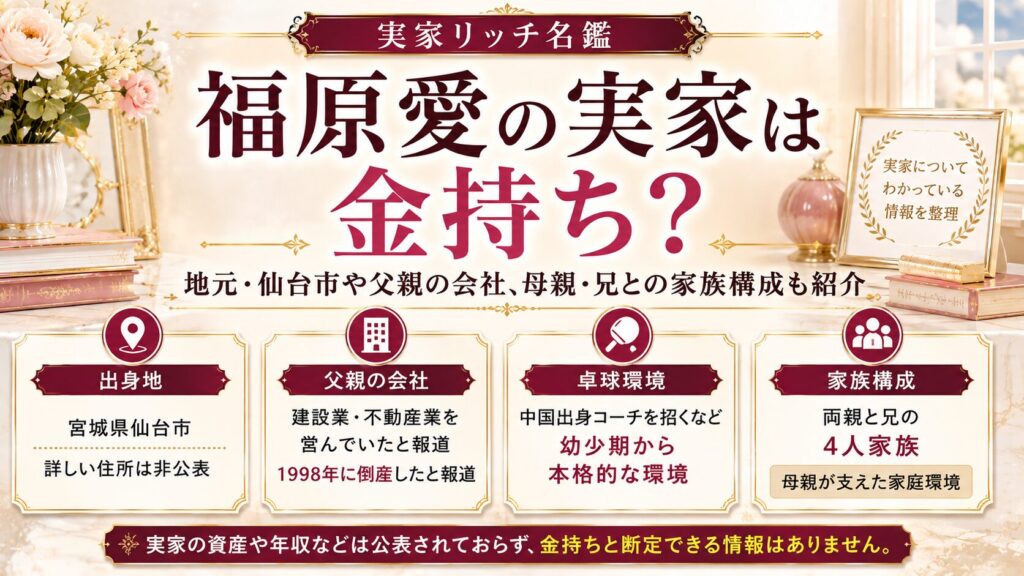 福原愛の実家は金持ち？地元・仙台市や父親の会社、母親・兄との家族構成も紹介の記事のアイキャッチ画像