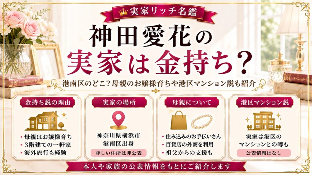 神田愛花の実家は金持ち？港南区のどこ？母親のお嬢様育ちや港区マンション説も紹介の記事のアイキャッチ画像