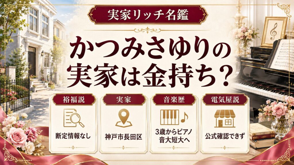 かつみさゆりの実家は金持ち？神戸市長田区や電気屋説、ピアノ・音大の経歴を紹介の記事のアイキャッチ画像