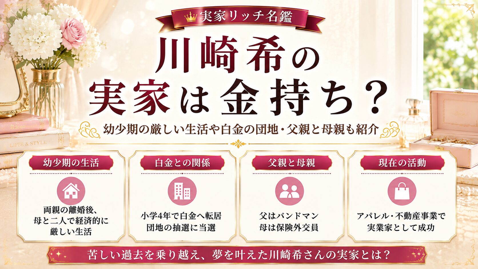 川崎希の実家は金持ち？幼少期の厳しい生活や白金の団地・父親と母親も紹介の記事のアイキャッチ画像