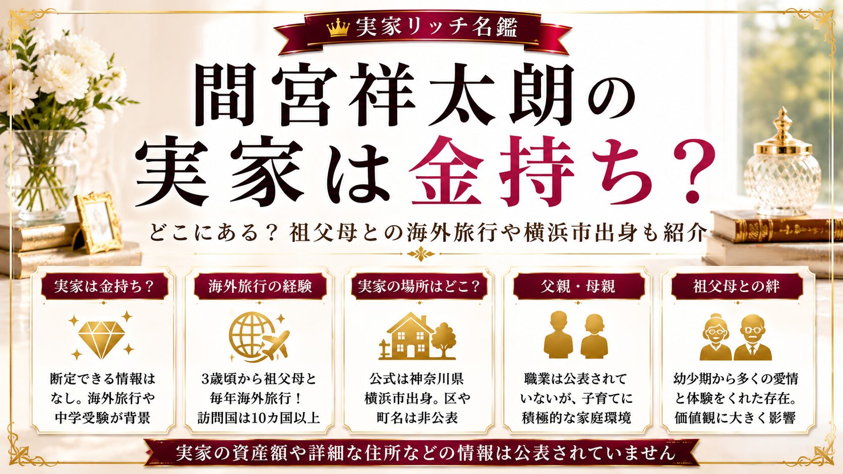 間宮祥太朗の実家は金持ち？どこにある？祖父母との海外旅行や横浜市出身も紹介の記事のアイキャッチ画像