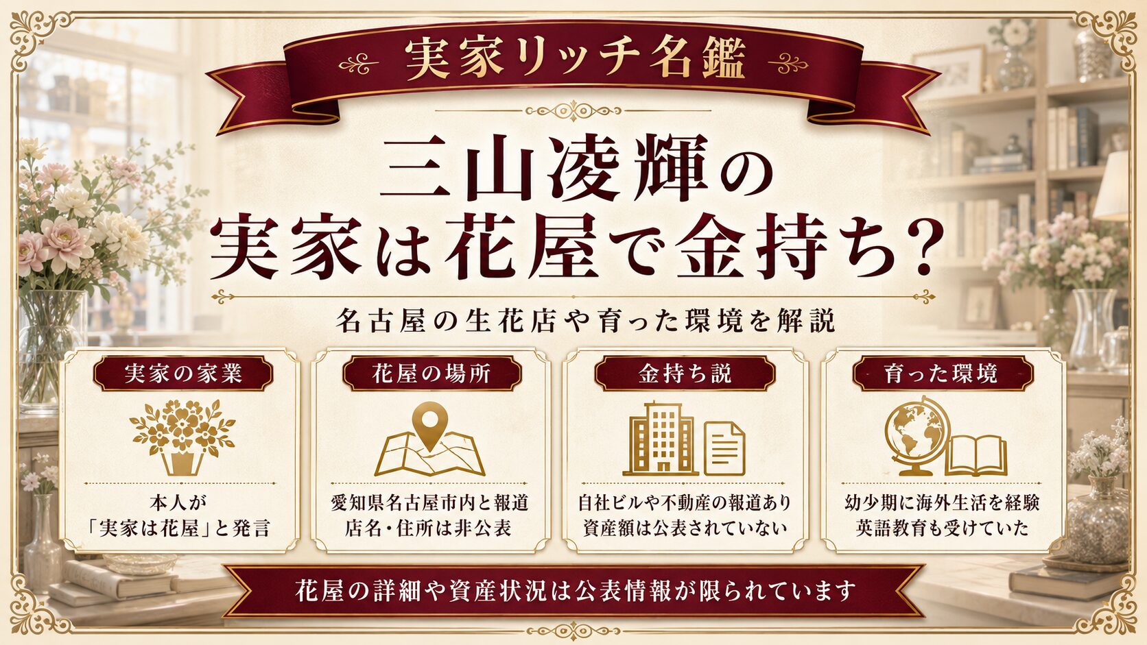 三山凌輝の実家は花屋で金持ち?場所はどこ?名古屋の生花店や両親・育った環境を解説の記事のアイキャッチ画像