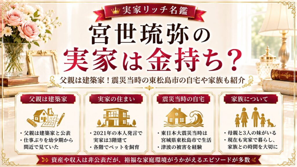宮世琉弥の実家は金持ち？父親は建築家！震災当時の東松島市の自宅や家族も紹介の記事のアイキャッチ画像
