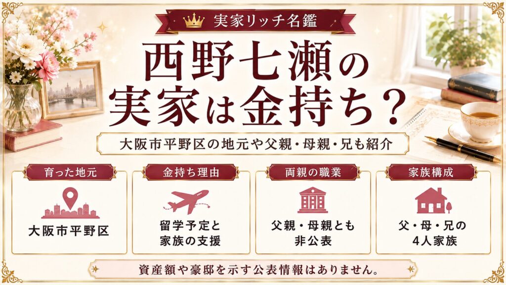 西野七瀬の実家は金持ち？大阪市平野区の地元や父親・母親・兄も紹介の記事のアイキャッチ画像