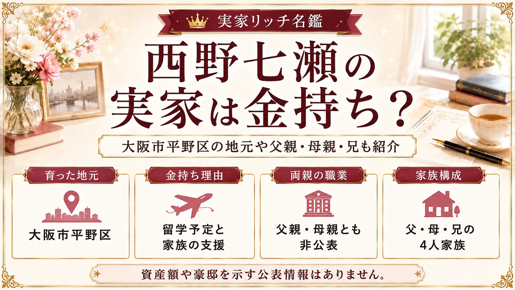 西野七瀬の実家は金持ち？大阪市平野区の地元や父親・母親・兄も紹介の記事のアイキャッチ画像