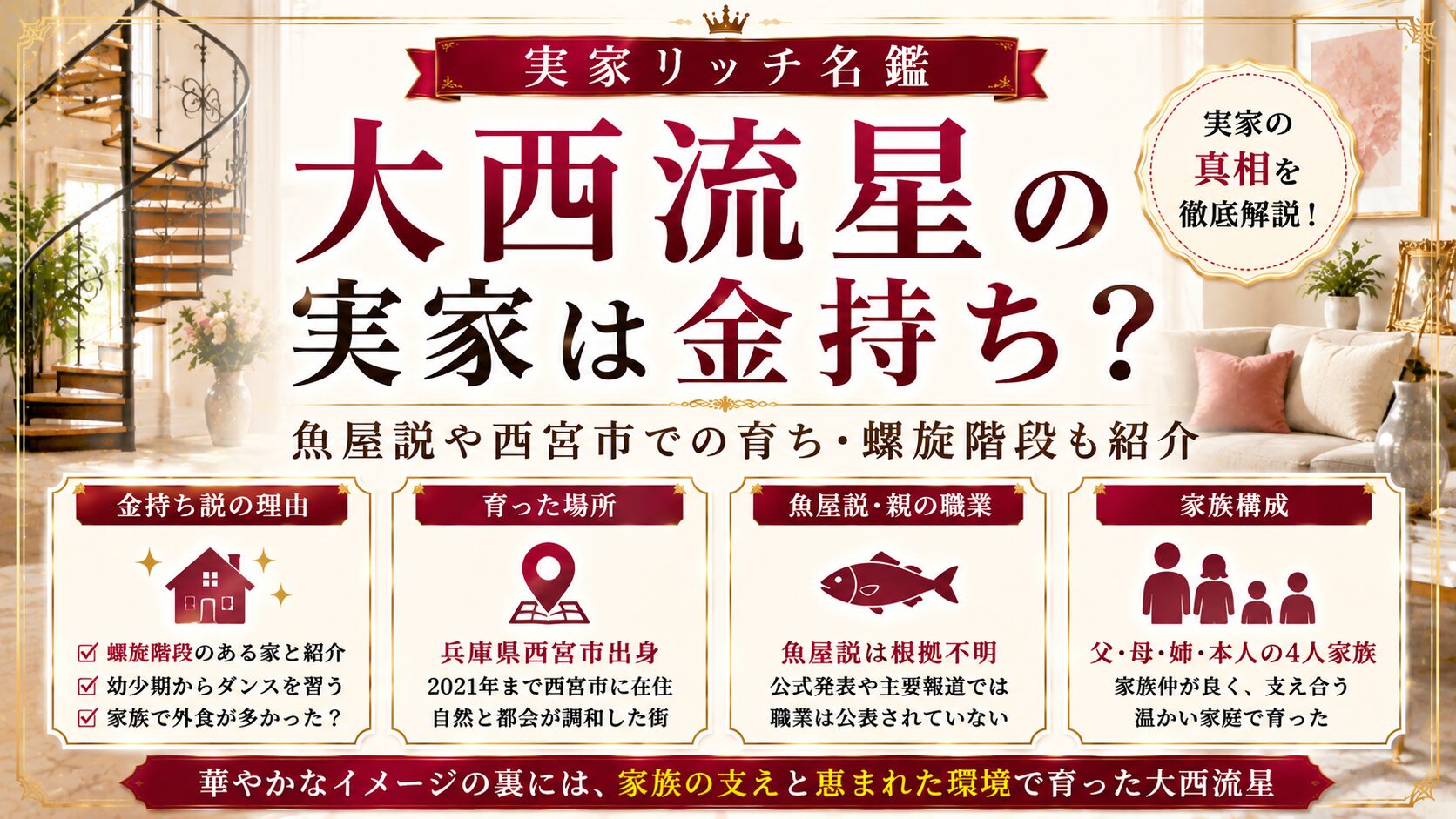大西流星の実家は金持ち?魚屋説や西宮市での育ち・螺旋階段も紹介の記事のアイキャッチ画像