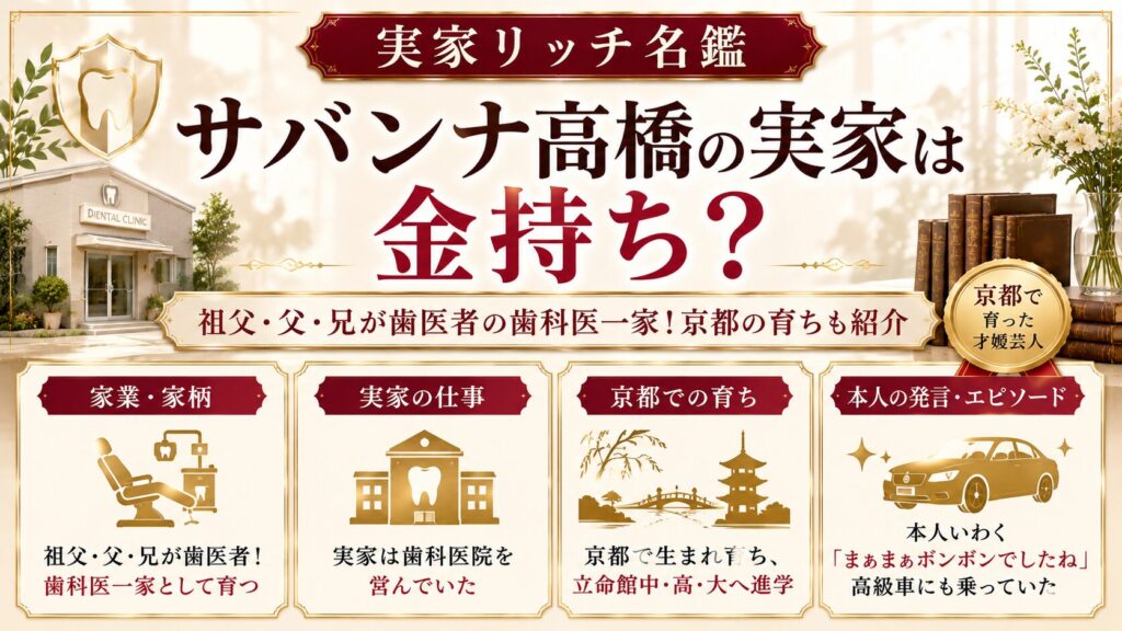 サバンナ高橋の実家は金持ち？祖父・父・兄が歯医者の歯科医一家！京都の育ちも紹介の記事のアイキャッチ画像