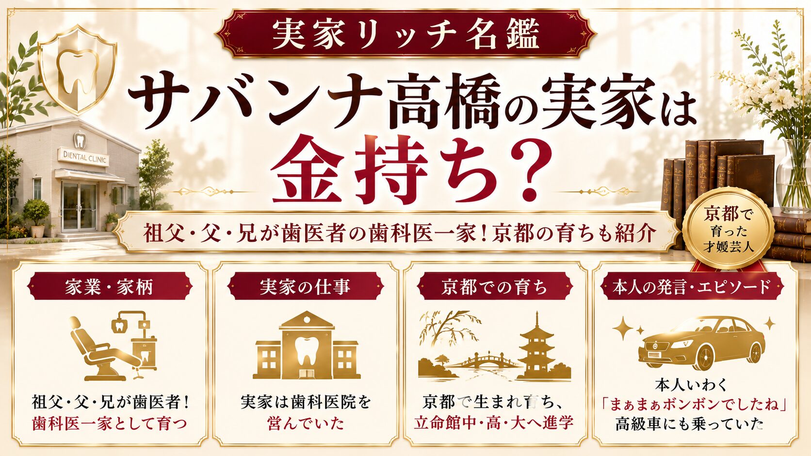サバンナ高橋の実家は金持ち？祖父・父・兄が歯医者の歯科医一家！京都の育ちも紹介の記事のアイキャッチ画像