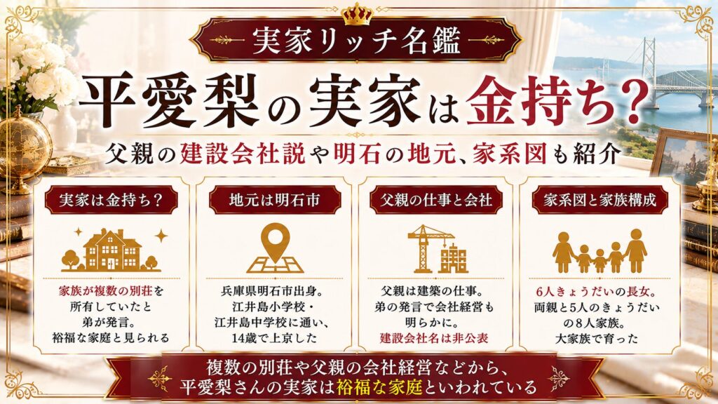 平愛梨の実家は金持ち？父親の建設会社説や明石の地元、家系図も紹介の記事のアイキャッチ画像