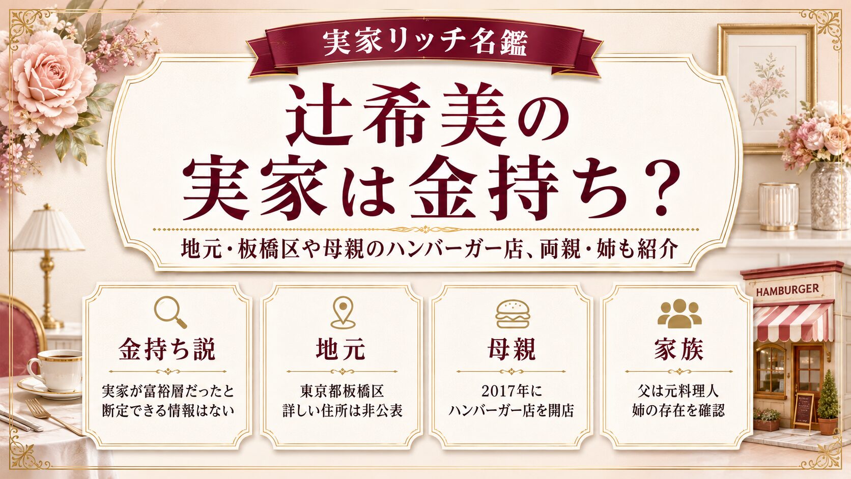 辻希美の実家は金持ち?地元・板橋区や母親のハンバーガー店、両親・姉も紹介の記事のアイキャッチ画像