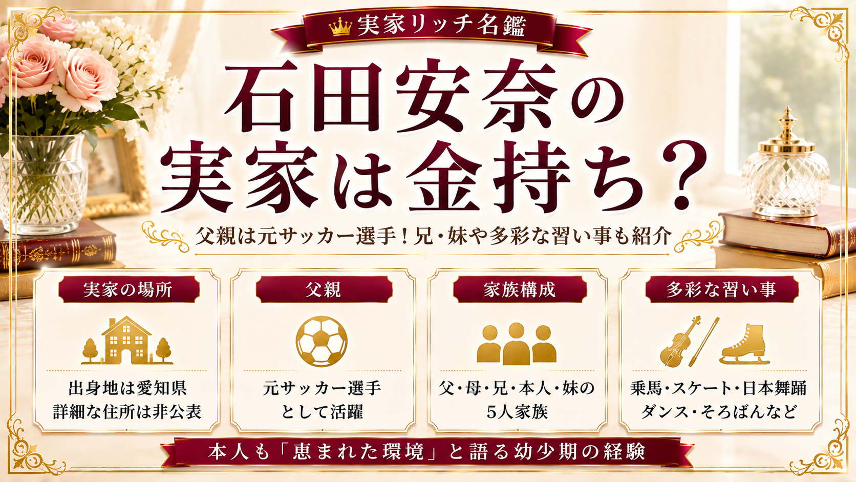 石田安奈の実家は金持ち？父親は元サッカー選手！兄・妹や多彩な習い事も紹介の記事のアイキャッチ画像