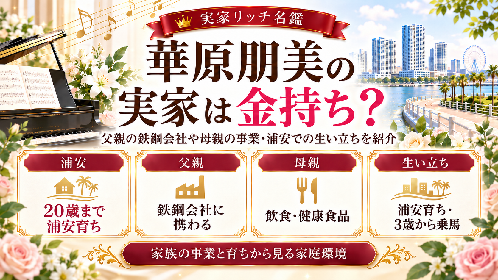 華原朋美の実家は金持ち?父親の鉄鋼会社や母親の飲食店・浦安での生い立ちも紹介の記事のアイキャッチ画像