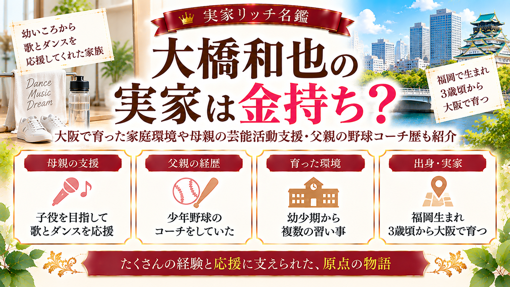 大橋和也の実家は金持ち?大阪で育った家庭環境や母親の芸能活動支援・父親の野球コーチ歴も紹介の記事のアイキャッチ画像